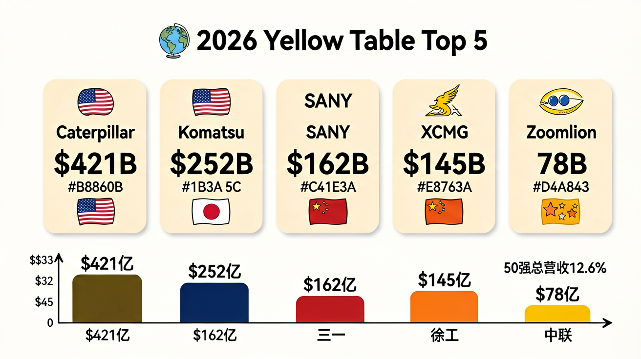 2026年全球工程机械Top5营收对比