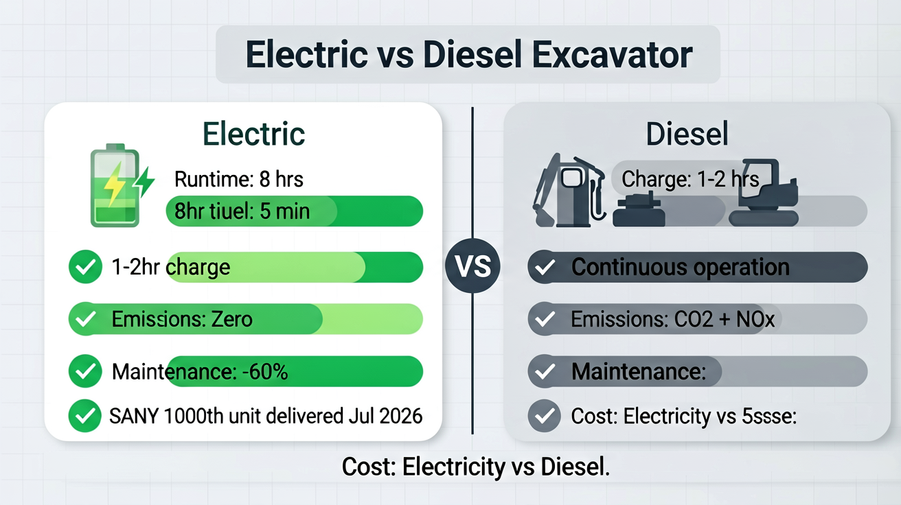 Comparison of electric vs. diesel excavator specs