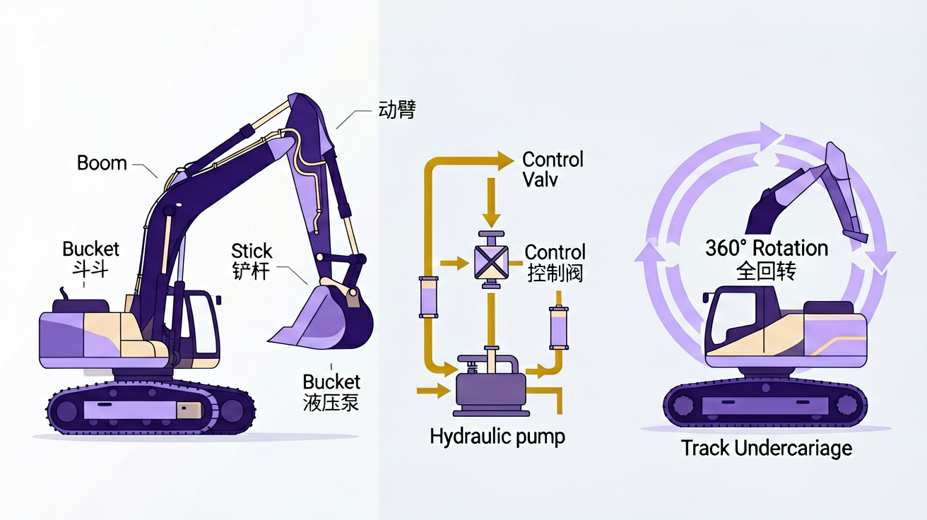 Excavator working principle diagram