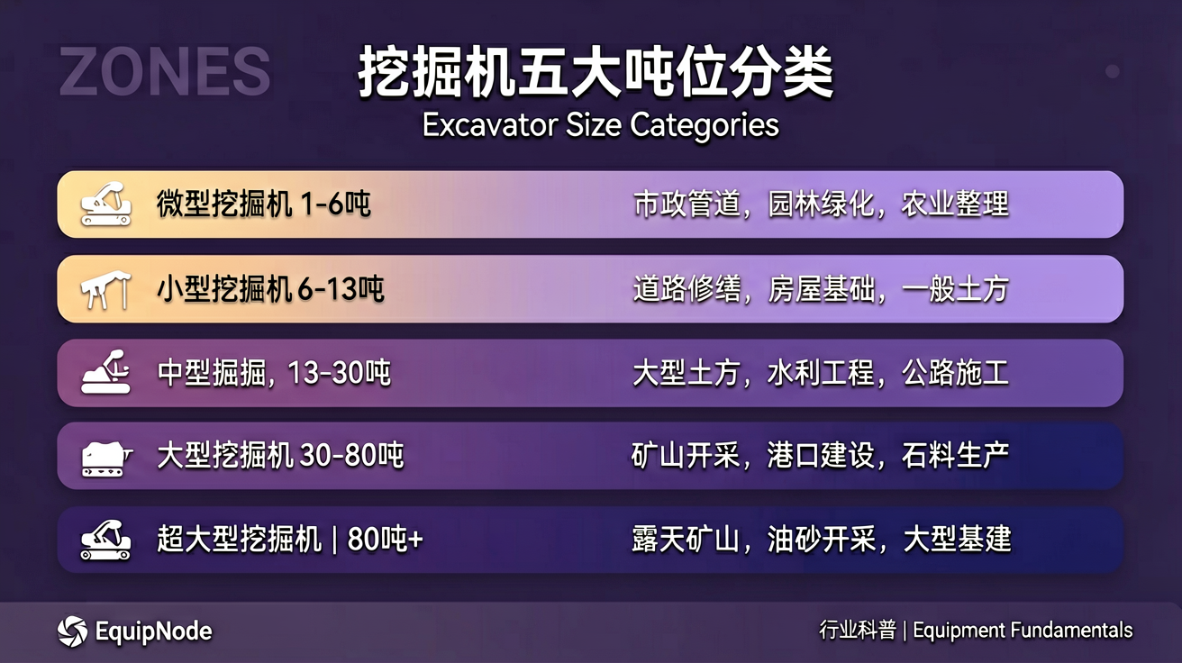 挖掘机五大吨位分类