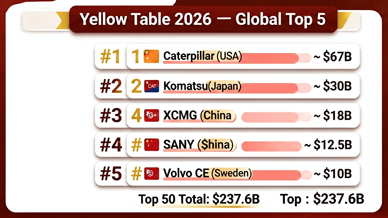 Yellow Table 2026 Global Construction Machinery Top Five Rankings