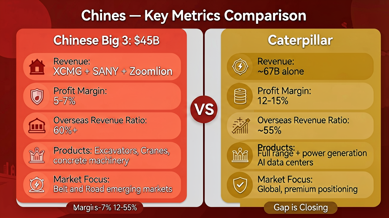 Key Metrics Comparison: China's Big Three vs. Caterpillar