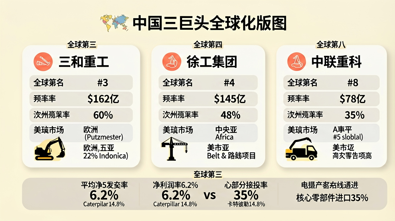 中国工程机械三巨头全球化布局