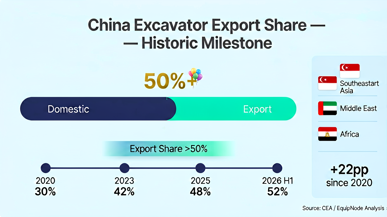 China Excavator Export Share Breaks 50% Milestone